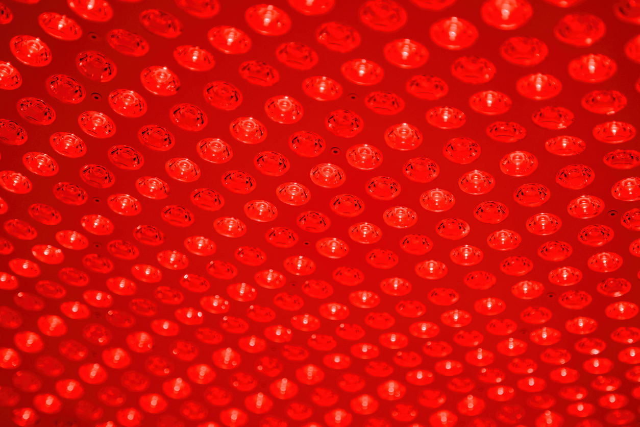 Red light therapy bed closeup to the panel of red and near infrared light